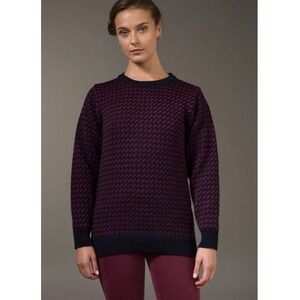 Aran Crafts Ireland 100% Wool Birdseye Knit Sweater Navy Blue Red XL Pullover